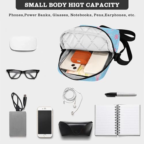 VIGTRO Small Messenger Bag Purse, Cute Pink Axolotl Mini Crossbody Bag with Adjustable Strap for Women Men, Blue Wave Small Shoulder Bag for Travel Outdoor Sports4