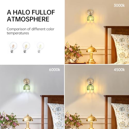 Vintage Wall Sconces with Cute Green Tulip Glass Lampshade 180 Degree Adjustable Brass Sconces Hradwired Modern Wall Lighting Fixture with Switch for Bedside Bedroom Doorway - Image 6