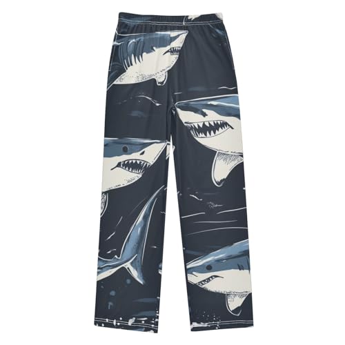 Shark Pattern Boys Long Pants Soft Trousers Elastic Waist Kids Lounge Bottoms with Pockets S-XL