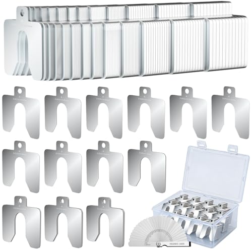 156 Pcs Size A 2 x 2 Stainless Steel Slotted Shims Kit Metal Shim Stock for Leveling Precision Shims Assortment with Feeler Gauge and Storage Box Shim Kit for Furniture Machinist Motor Shop