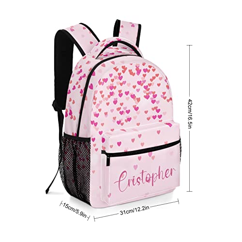 Pink Love Heart Custom Kids Backpack, Personalized Student School Bags for Boys & Girls, Bookbags for Travel, 12.2 X 5.9 X 16.5, H012582