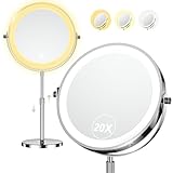 9' Makeup Mirror with Lights, 20X Vanity Mirror with Lights,3 Color Height Adjustable Lighted Makeup Mirror with Magnification, 5000mAh Rechargeable 360° Double Sided LED Mirror for Desk, Women Gift