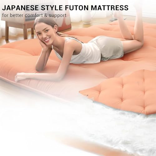 Image of Deevine Craft Quilt Cotton Floor Bed Mattress, Foldable,Rollable Movable Single Bed Comfort Gadda 1 Sleeping Capacity, S Quilted Design (Orange, Single Bed 72X30X5 Inches)