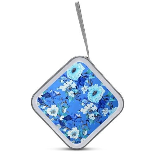 Funda para CD y DVD azul floral con capacidad para 40 discos y cremallera de seguridad 4