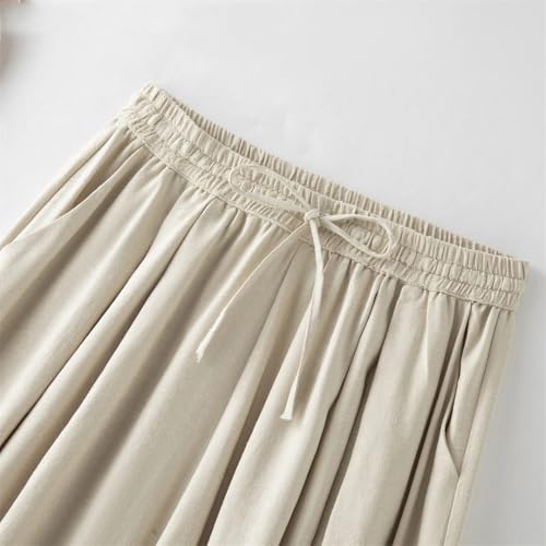 Womens Silk Wide Leg Pants Elastic Waist Summer Loose Pockets Lace-Up Flowy Pants3