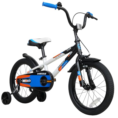 WEIZE Kids Bike, 16 Inch Children Bicycle for Boys & Girls Ages 4-7 Years Old, Rider Height 41-53 Inch, Adjustable Seat & Handlebars, Coaster Brake,Whiteblack