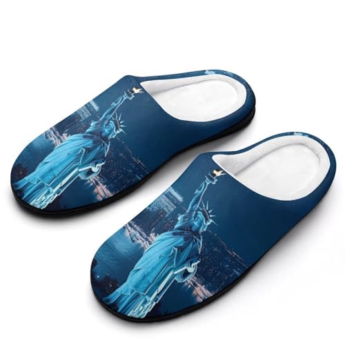 New York City Night Women's Cotton Slippers Indoor Outdoor Slip-on Warm House Shoes with Anti-Skid Rubber Sole
