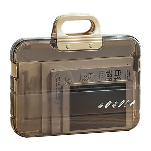 ファイルボックス 書類整理ボックス ポータブルバッグ プラスチック A4 透明 ハンドル付き 書類収納 ファイル データ整理 アコーディオンバッグ フォルダー テストペーパー データストレージ (透明コーヒー色)