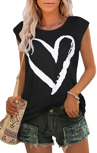 florynova Women’s T-Shirt Summer V-Neck Tops Casual Cap Sleeve Cotton Tunic with Leggings(Compassion,L)