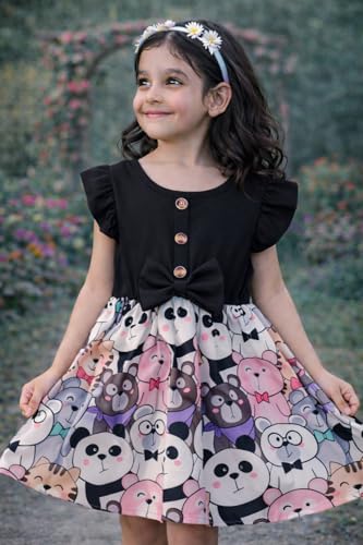 Image of Buy & Try Lycra Panda Printed Girls Frock Dress| Short Sleeve Frock for Kids.