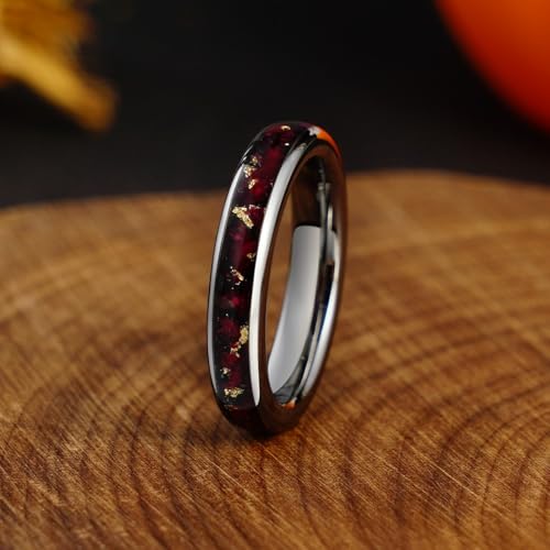 Red Garnet Turquoise Malachite Blue Apatite Peridot Sandstone Natural Crystals Tungsten Carbide Ring, Rose Gold Plated 4mm Wedding Band for Woman, Anniversary Birthday Christmas Gift2