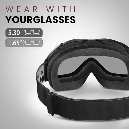 Image of OutdoorMaster OTG Ski Goggles - Over Glasses Ski /Snowboard Goggles for Men, Women & Youth - 100% UV Protection (Black Frame + VLT 99% Clear Lens)