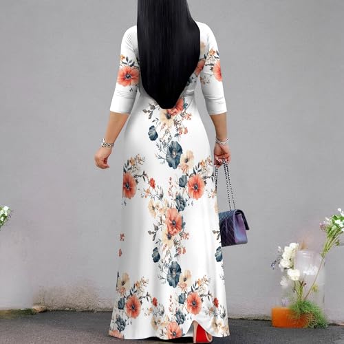 Image of PinkPatty Women's Plus Size Maxi Dresses Casual Flowy 3 /4 Sleeves Dress Printed Vacation Dress for Daily Wear with Belt