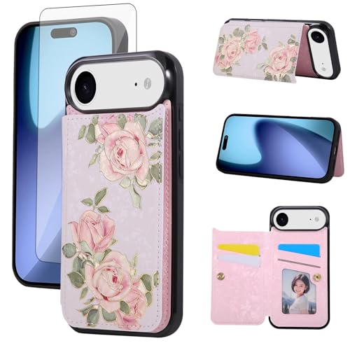 Protection iPhone 17 Air étui portefeuille fleur et verre trempé
