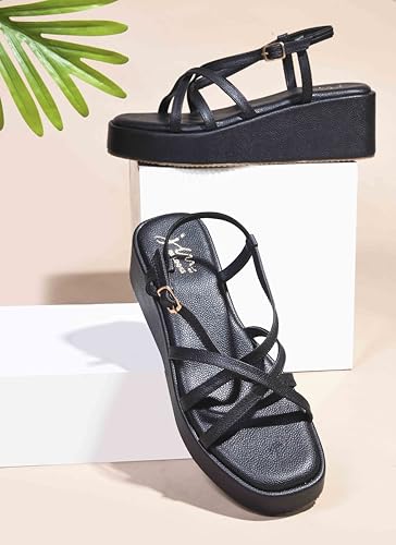 Image of JM LOOKS Women Platform Wedge Sandals for Women | Back Strap with Buckle for Comfort and Style