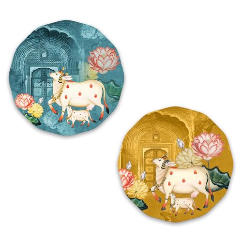 Artvibes Pichwai WH_8813NN   Decoración redonda de madera para colgar en la pared, obras de arte modernas para el hogar, para colgar en la puerta
