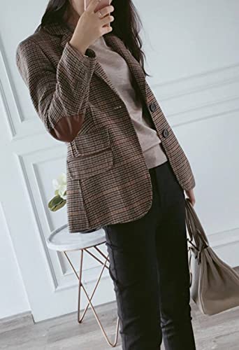 CHARTOU Women's Chic Lapel Collar Plaid 2-Button Business Work Office Blazer Suit Jacket4