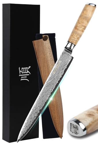 YOUSUNLONG Cuchillo Sashimi Yanagiba 245mm - Acero Japonés Damasco con Textura...