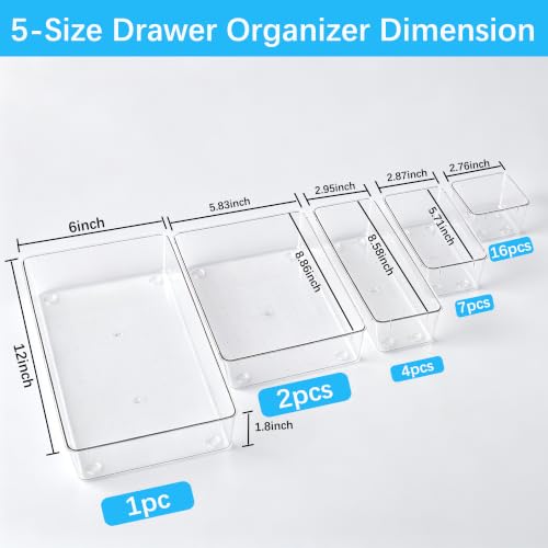 Image of Manalete 30 Pcs Clear Plastic Drawer Organizer, Makeup & Vanity Organizer