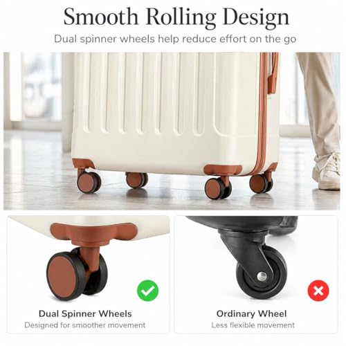 YOETEY Carry On Luggage Sets 3 Piece, Lightweight Durable Hardside Suitcase for Travelling with Spinner Wheels & TSA Lock, White Brown image 5
