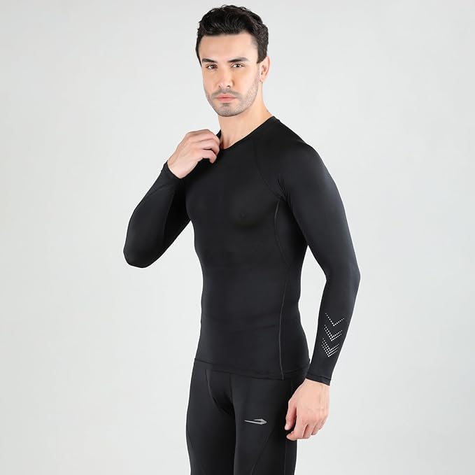 Image of DSC Mens Full Sleeve Compression T-Shirt - Breathable Base Layer for Cricket, Gym - Skin-Fit Performance Activewear for Training, and Fitness Activities