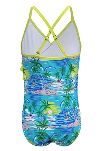 Image of Girls One Piece Swimsuits Hawaiian Ruffle Swimwear Beach Bathing Suit for Summer Vacation