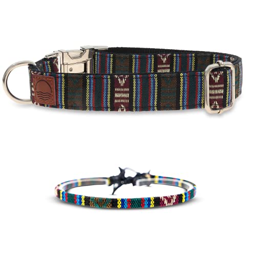 Made by Nami Boho Nylon Dog Collar Set of 2 Various Sizes Small and Large Dogs Adjustable with Metal Clasp Breathable and Lightweight Dog Collars (M (35-56 cm)