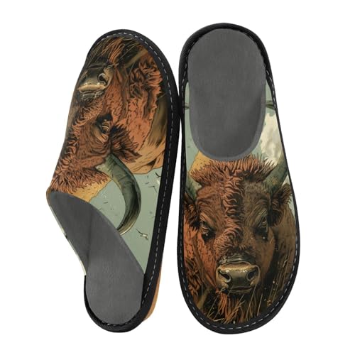 Slippers for Women Bison in Wild Grass Soft Fuzzy Women's Slippers Indoor and Outdoor Shoes