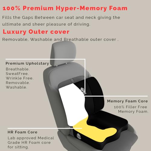 Image of MRRON Car Comfort Combo | Memory Foam Backrest & Wedge Seat Cushion Combo of 2 | Orthopedic Support for Back, Tailbone, Sciatica | Ergonomic Comfort for Car, Office| Posture Correction | Universal Fit