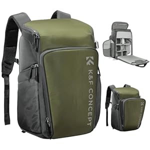K&F CONCEPT Kamerarucksack, Fotorucksack für Fotografen, Kamerarucksack mit 15.6 Zoll-Laptopfach, kompatibel für Canon/Nikon/Sony/DJI Mavic Drone (Alpha Rucksack 25L), rün