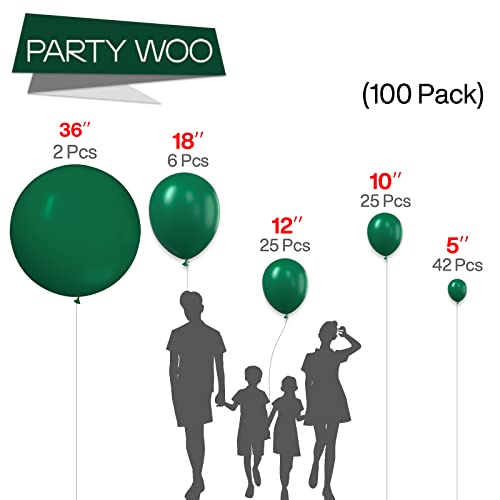 Image of PartyWoo Dark Green Balloons 100 pcs Different Sizes of 36 18 12 10 5 Inch Hunter Emerald Forest Green Balloon Arch Kit Garland for Graduation Christmas Jungle Birthday Party Decorations Green-Y56