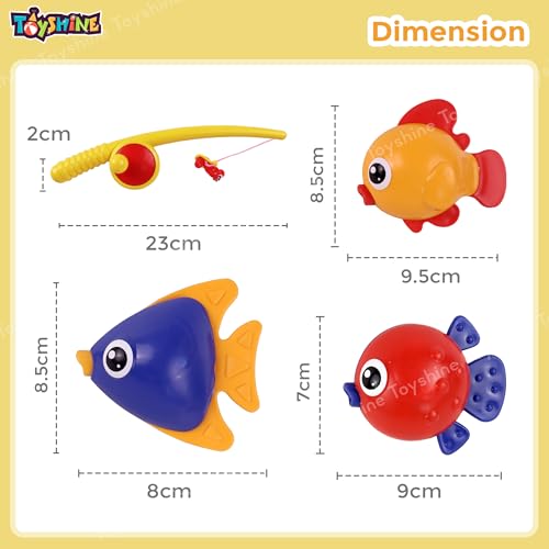 Image of Toyshine Magnetic Fishing Game Set Includes 3 Colorful Magnet Tipped Floating Fishes & Fishing rods with Magnetic Worms as Bait Fun Entertaining Bath Tub Toys for Kids Boys Girls 3 +