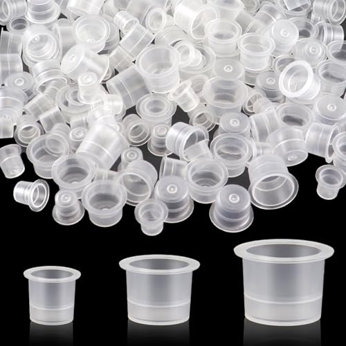 300 Pieces Tattoo Ink Caps Tattoo Cups Pigment Cups Makeup Container Cap - 100 Small 100 Medium 100 Large - for Ink Paints Glues