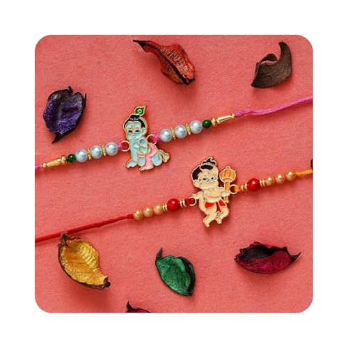 Image of eCraftIndia Set of 2 Beautiful Kundan Pearls Beads Designer Rakhis with Roli Chawal Pack