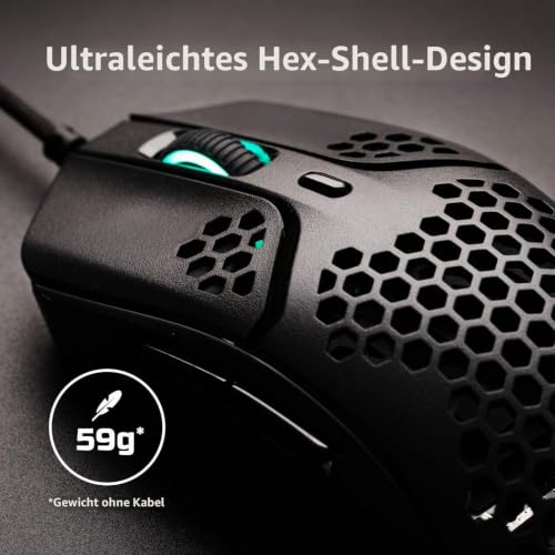 HyperX Pulsefire Haste Gaming-Maus – Ultraleicht, 59g, Wabenschale, Hex-Design, HyperFlex-Kabel, bis zu 16.000 DPI, 6 programmierbare Tasten – Ansicht 2