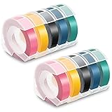 Pristar Replacement Embossing Label Tape Compatible for DYMO Embossing Xpress Label Maker, 3D Plastic Labels Self-Adhesive Black/Pink/Yellow/Lake Blue/Lake Green, 3/8 Inch x 9.8 Feet, 10-Pack