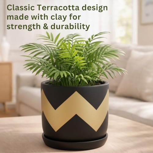 Image of Urban Upvan Terracotta Flower Pots for Garden, Dining Table & Home Decor | Elegant Planter for Living Room & Indoor Plants| Black