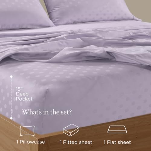 Image of Threadmill Cotton Twin XL Sheet Set, Sateen, Jacquard, Lilac, 3-Piece | 100% Cotton, Sateen Weave, Jacquard Pattern, 3-Piece Set, 16 inch Deep Pocket, Cooling, Fade-Resistant, Breathable