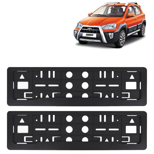 Image of KINGSWAY Etios Cross Car Number Plate Frames for All 2014 to 2020 Models of Toyota Car Registration Plate Holders, Black Licence Plate Covers (Front and Rear), Universal Size 51.5 x 14.5 cm