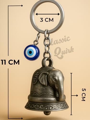 Image of Evil Eye Hooked Guardian Bell Keychain - Protective Lucky Charm Bell with Clip Hook for Bike, Car, Key & Bag | Spiritual Good Luck Talisman Gift