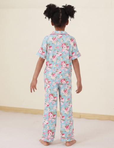 Image of Bamboo Viscose Girls' Sleepwear Short Sleeve Button Down 2-Piece Girls' Pajama Sets
