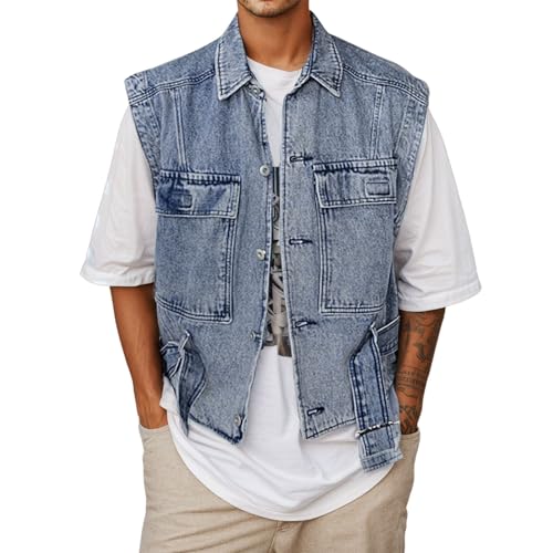 Gilet cowboy homme vintage en denim pour un look streetwear décontracté chic