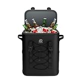 RIVONOVA Magnetic Backpack Cooler 30 Can, 48H Insulated Leakproof Soft Cooler with One-Hand Lid, Waterproof TPU Cooler Bag for Camping Fishing Beach Boating Gift for Men & Outdoor Lovers, Black