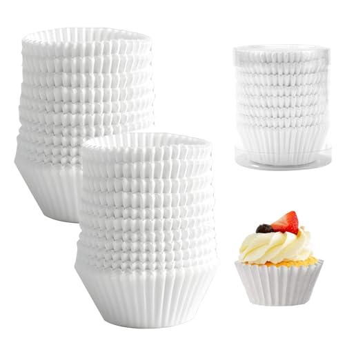 ベーキングカップ 200枚入れ 8号 マフィンカップ おかずカップ お弁当カップ グラシンカップ カップケーキ 使い捨て 紙製 耐熱 防水 耐油 電子レンジ オーブン対応 DIY製菓用品 ケーキ 蒸しパンカップ (ホワイト 200枚入れ, 5cm*3cm)
