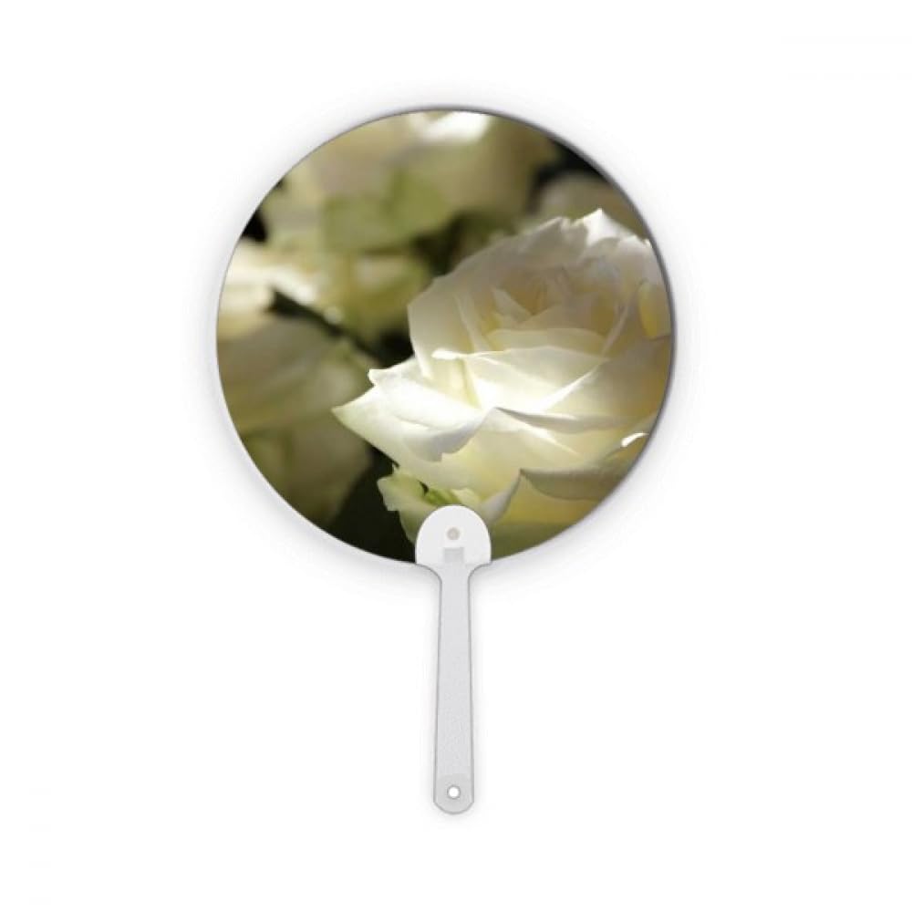 Éventail rond en plastique roses blanches accessoire de ventilation manuel