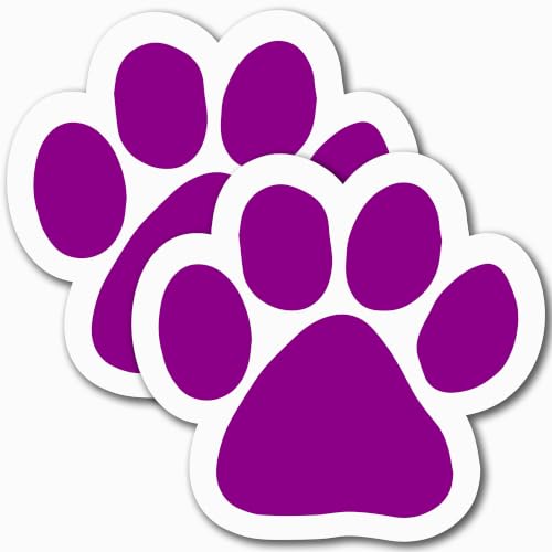 Image of Purple Pawprint Car Magnet 5 Inch 2 Pack, Dog Lover Gift, Made in USA | Heavy duty magnetic decal for car, truck, SUV or fridge, full color UV printed