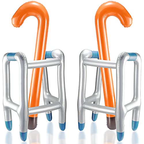 Aoriher 4 Pieces Inflatable Walker and Cane Over The Hill Gag Gifts Blow up Walker Old Man Costume Accessories Retirement Party Decorations Joke Prop for Cosplay Costume Party Favors Supplies