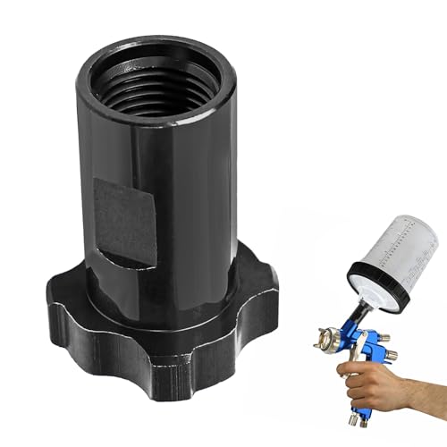 Image of Hovom Car Spray Gun Cup Adapter, 16mm Thread 1.5mm Pitch Master Elite Paint System MPS Female Adapter, Spray Gun Paint Cup Adapter Fits PRO-33, PRO-44, PRO-88 HVLP Spray Guns (Black+Internal Thread)