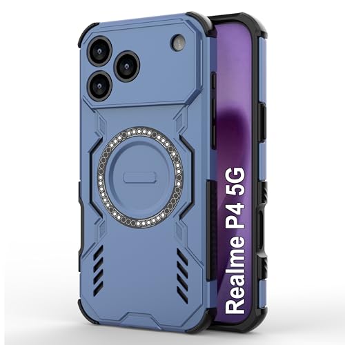 Image of Zapcase Back Case Cover for Realme P4 5G | Magnetic Case with Built-in Metal Ring | Supports MagSafe Charger, Wallet & Car Mount | Shockproof Hybrid PC + TPU | Blue