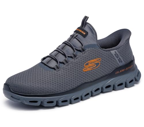 Skechers Glide-Step Noxus - Sneaker da Uomo Senza Mani, Carbone/Arancione, 44 EU